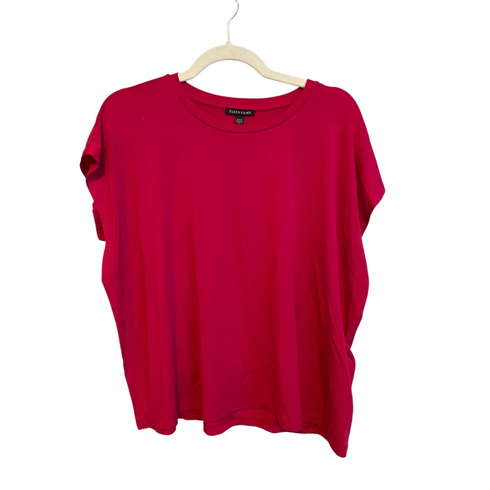 Eileen Fisher Berry Pink Tencel Lyocell Boxy Crew Neck Top Medium